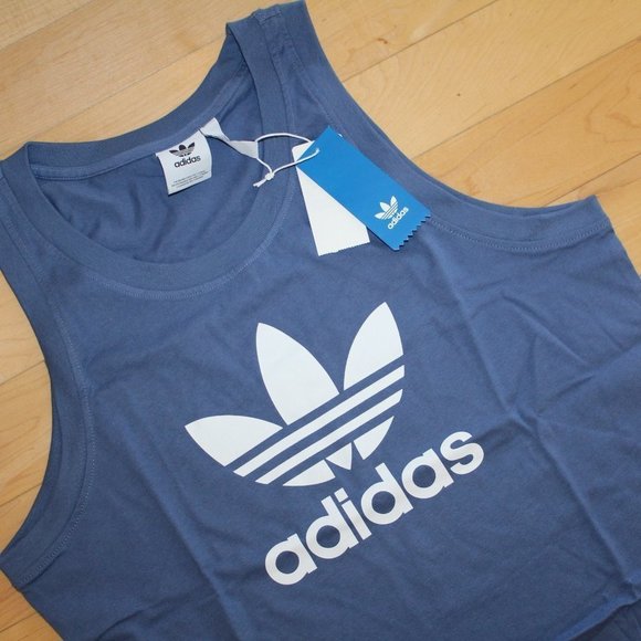 NWT ADIDAS ORIGINAL MEN'S LOGO TREFOIL TANK TOP BLUE - Picture 1 of 7